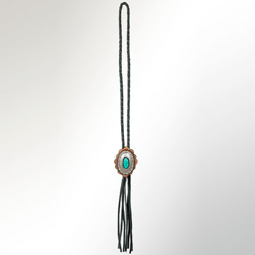 American Darling ADJW106B Braided Genuine Leather Jewelry Necklace with Concho